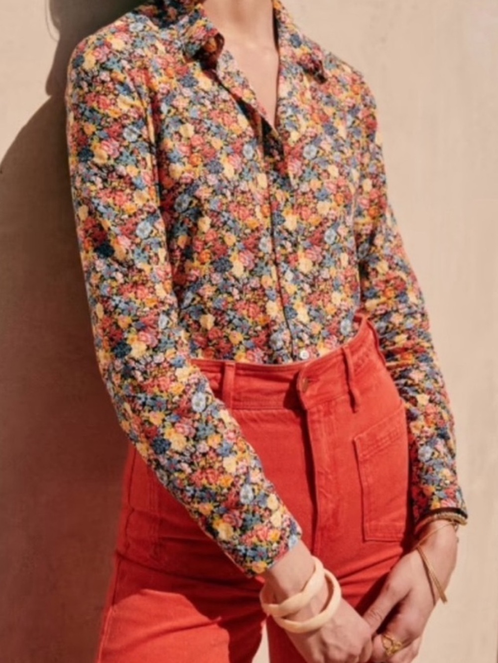 Sezane Floral Button-Down Shirt in Multi-Color - Picture 2 of 7